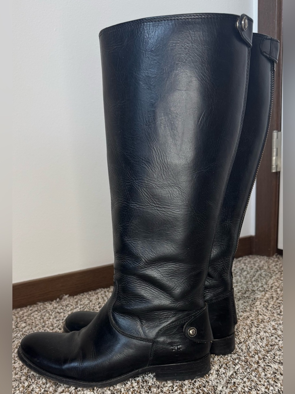 Frye Campus Riding Boots Black Leather Tall Extended Calf Zip Women’s 7.5 B